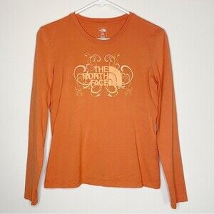The North Face Orange Long Sleeve Tee T-shirt 100% Cotton Size Medium